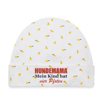 Hundemama – Mein Kind hat vier Pfoten - Baby Premium Organic Mütze - Weiß/Zitronengelb - Vorne