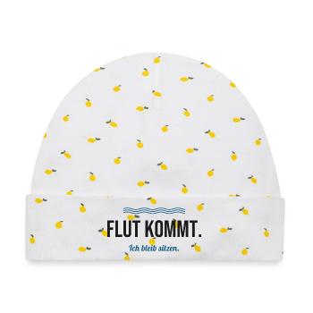 Flut kommt. Ich bleib sitzen. – Nordsee Spruch - Baby Premium Organic Mütze - Weiß/Zitronengelb - Vorne