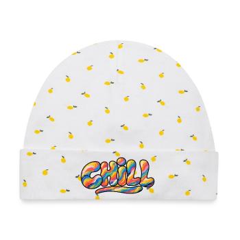 Chill Regenbogen Schriftzug - Baby Premium Organic Mütze - Weiß/Zitronengelb - Vorne