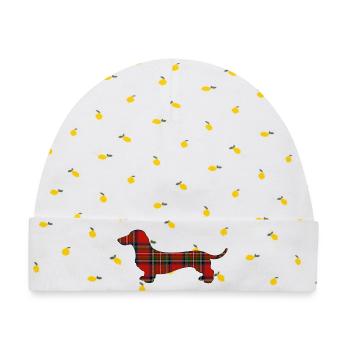 Tartan-Wursthund | Pyrenäenlinien-Labor - Baby Premium Organic Mütze - Weiß/Zitronengelb - Vorne