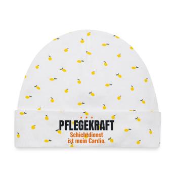 Pflegekraft Shirt – Schichtdienst ist mein Cardio - Baby Premium Organic Mütze - Weiß/Zitronengelb - Vorne