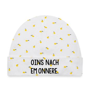 Oins nach em onnere Badisch Dialekt - Baby Premium Organic Mütze - Weiß/Zitronengelb - Vorne