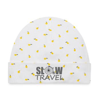 SLOW TRAVEL - Baby Premium Organic Mütze - Weiß/Zitronengelb - Vorne