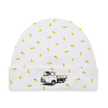 Barkas Pritsche - Pritschenwagen - Baby Premium Organic Mütze - Weiß/Zitronengelb - Vorne