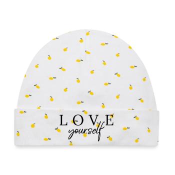 Love yourself Typo T-Shirt by Clarissa Schwarz - Baby Premium Organic Mütze - Weiß/Zitronengelb - Vorne