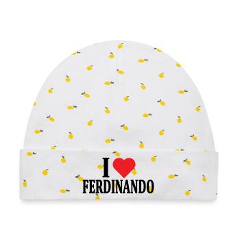 T-Shirt Ich liebe Ferdinando T-Shirt Geschenkidee - Baby Premium Organic Mütze - Weiß/Zitronengelb - Vorne
