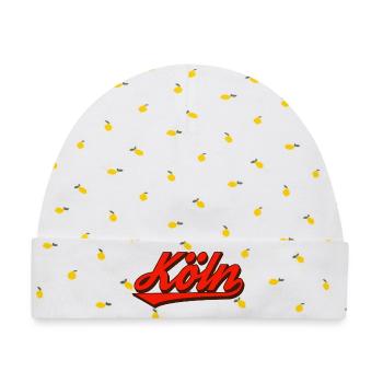 Köln Retro Script Logo Rot - Baby Premium Organic Mütze - Weiß/Zitronengelb - Vorne
