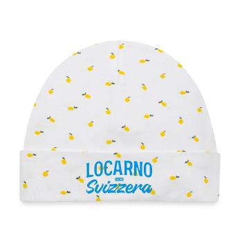 Locarno Blau Handlettering Schweiz - Baby Premium Organic Mütze - Weiß/Zitronengelb - Vorne