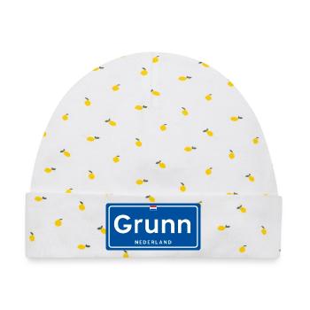 Grunn (Groningen) Ortsschild - Baby Premium Organic Mütze - Weiß/Zitronengelb - Vorne