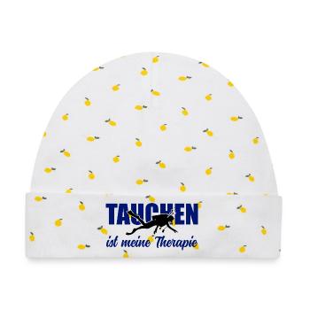 Tauchen ist meine Therapie – Taucher-Spruch - Baby Premium Organic Mütze - Weiß/Zitronengelb - Vorne