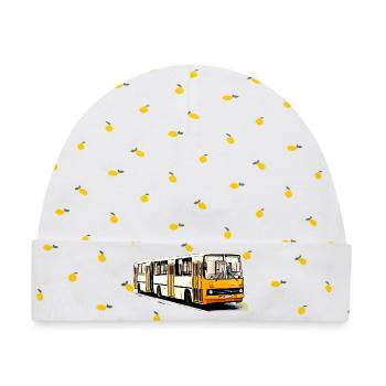 Ikarus Gelenkbus | Schlenki - Baby Premium Organic Mütze - Weiß/Zitronengelb - Vorne