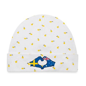 Schweden Australien Flagge Herzform - Baby Premium Organic Mütze - Weiß/Zitronengelb - Vorne