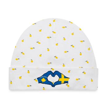 Kosovo Schweden Flagge Hände Herzform - Baby Premium Organic Mütze - Weiß/Zitronengelb - Vorne