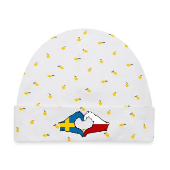 Schweden Polen Flagge Herzform - Baby Premium Organic Mütze - Weiß/Zitronengelb - Vorne