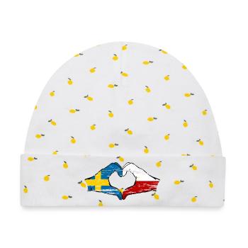 Schweden Polen Flagge Herzform used - Baby Premium Organic Mütze - Weiß/Zitronengelb - Vorne