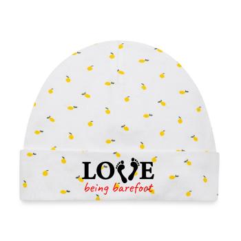love being barefoot Version 2 - es lieben, barfuß - Baby Premium Organic Mütze - Weiß/Zitronengelb - Vorne