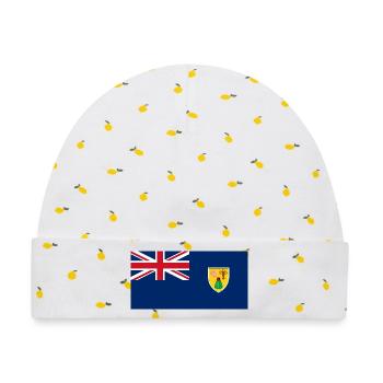 Turks- und Caicosinseln – Flagge mit Wappen auf marineblauem Hintergrund - Baby Premium Organic Mütze - Weiß/Zitronengelb - Vorne