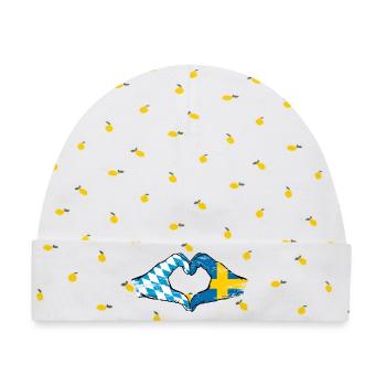 Bayern Schweden Flagge Hände Herzform used - Baby Premium Organic Mütze - Weiß/Zitronengelb - Vorne