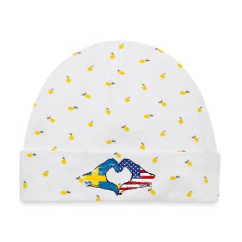 Schweden USA Flagge Hände Herzform used - Baby Premium Organic Mütze - Weiß/Zitronengelb - Vorne