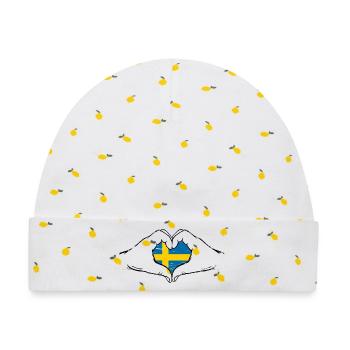 Schweden Flagge Herz used - Baby Premium Organic Mütze - Weiß/Zitronengelb - Vorne