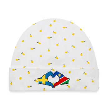 Schweden_Namibia_Flagge_Haende_Herzform - Baby Premium Organic Mütze - Weiß/Zitronengelb - Vorne
