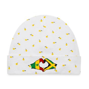 Senegal Jamaika Flagge Hände Herzform used - Baby Premium Organic Mütze - Weiß/Zitronengelb - Vorne