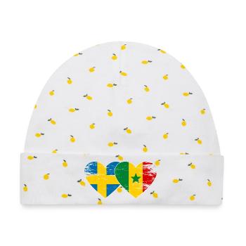 Schweden Senegal Flagge Herz used - Baby Premium Organic Mütze - Weiß/Zitronengelb - Vorne