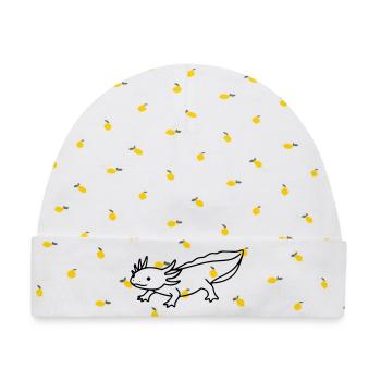 Axolotl Strichzeichnung | Minimalistischer Lurch - Baby Premium Organic Mütze - Weiß/Zitronengelb - Vorne