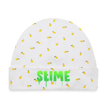 Schleimig Schleim Slime - Baby Premium Organic Mütze - Weiß/Zitronengelb - Vorne