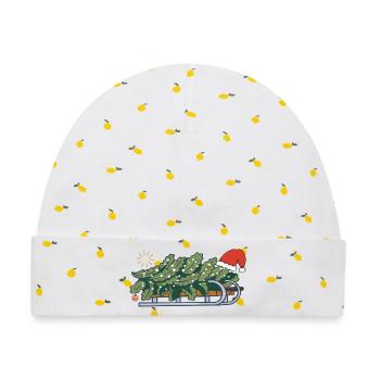 Weihnachtsbaum auf einem Schlitten - Baby Premium Organic Mütze - Weiß/Zitronengelb - Vorne