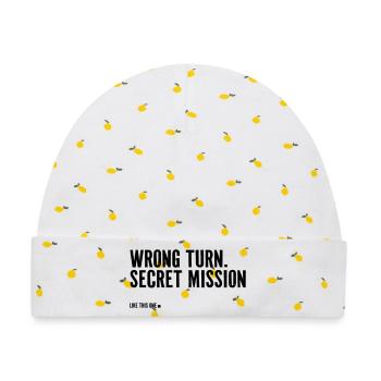 wrong turn. secret mission. - Baby Premium Organic Mütze - Weiß/Zitronengelb - Vorne