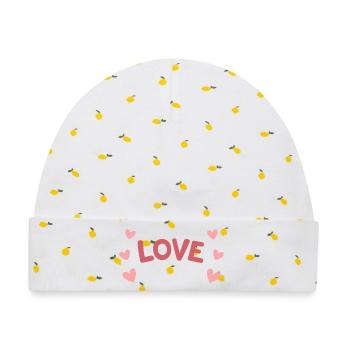 LIEBE Pastel und Playful Hearts - Baby Premium Organic Mütze - Weiß/Zitronengelb - Vorne