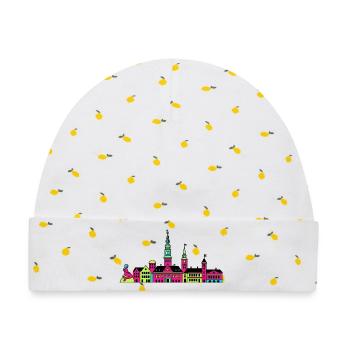 Kopenhagener Stadtsilhouette Meerjungfrauenkunst - Baby Premium Organic Mütze - Weiß/Zitronengelb - Vorne