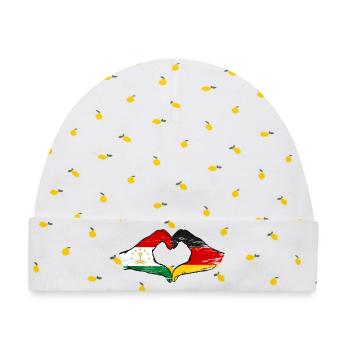 Tadschikistan Deutschland Flagge Hände Herzform - Baby Premium Organic Mütze - Weiß/Zitronengelb - Vorne