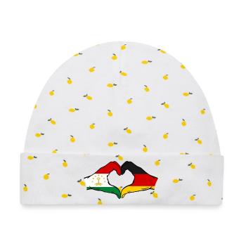 Tadschikistan Deutschland Flagge Hände Herzform - Baby Premium Organic Mütze - Weiß/Zitronengelb - Vorne