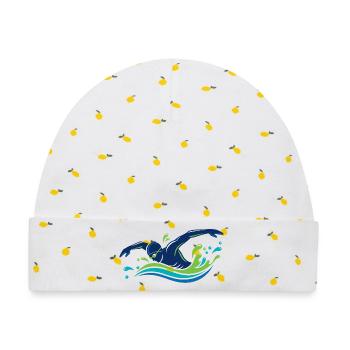 Schwimmer Sport Schwimmen Wasserheld Motiv - Baby Premium Organic Mütze - Weiß/Zitronengelb - Vorne