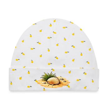 Muschel Strand Illustration Maritimes Küstenmotiv - Baby Premium Organic Mütze - Weiß/Zitronengelb - Vorne