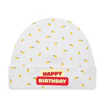 Happy Birthday - Baby Premium Organic Mütze - Weiß/Zitronengelb - Vorne