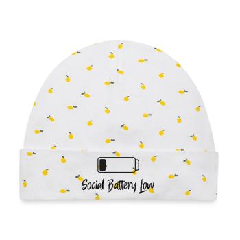 Social Battery Low - Baby Premium Organic Mütze - Weiß/Zitronengelb - Vorne