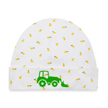 Grüner Traktor mit Pflug Silhouette - Baby Premium Organic Mütze - Weiß/Zitronengelb - Vorne