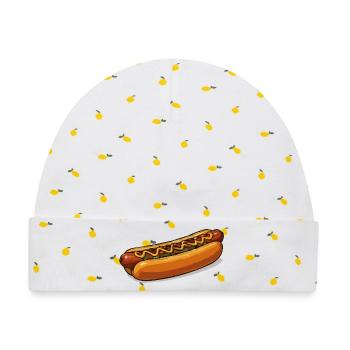 Knackiger Hotdog Illustration - Baby Premium Organic Mütze - Weiß/Zitronengelb - Vorne