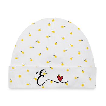 Buchstabe E Monogramm - Baby Premium Organic Mütze - Weiß/Zitronengelb - Vorne