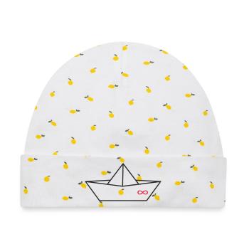 Origami Papierboot mit Unendlichkeitszeichen - Baby Premium Organic Mütze - Weiß/Zitronengelb - Vorne