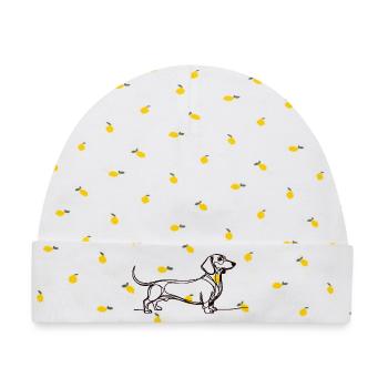 Minimalist Dackel One Line Art Shirt WITH A DACHSH - Baby Premium Organic Mütze - Weiß/Zitronengelb - Vorne
