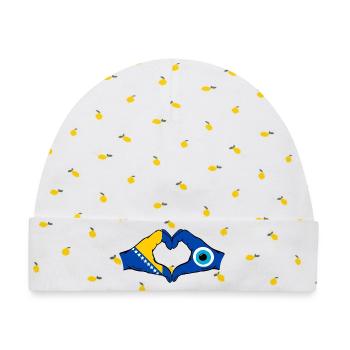 Bosnien Nazar Flagge Hände Herzform - Baby Premium Organic Mütze - Weiß/Zitronengelb - Vorne