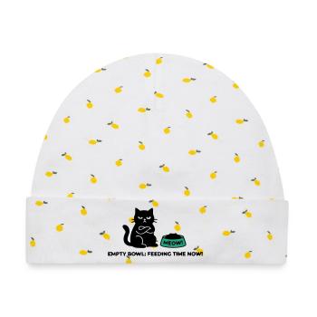 Boese Katze Schriftzug Logo - Baby Premium Organic Mütze - Weiß/Zitronengelb - Vorne