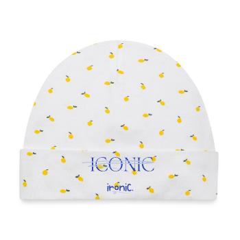 Iconic Ironic T-Shirt – Lustiges Statement Shirt  - Baby Premium Organic Mütze - Weiß/Zitronengelb - Vorne