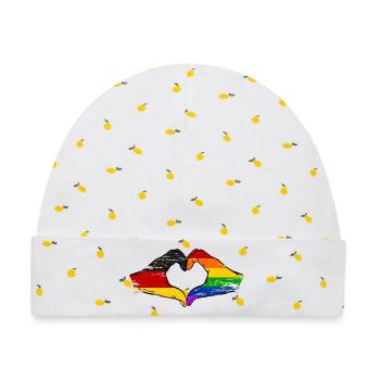 Deutschland Regenbogen Flagge Hände Herzform used - Baby Premium Organic Mütze - Weiß/Zitronengelb - Vorne