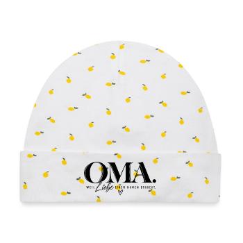 Weil Liebe einen Namen braucht – Oma Geschenk - Baby Premium Organic Mütze - Weiß/Zitronengelb - Vorne