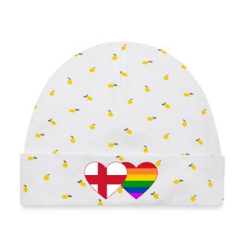 England Regenbogen Flagge Herz - Baby Premium Organic Mütze - Weiß/Zitronengelb - Vorne